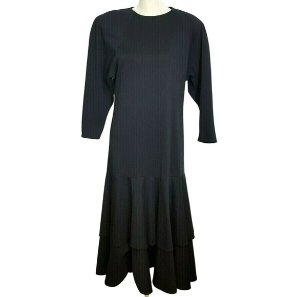 Lorch Vintage Dress Long Sleeve Dropped Waist Black Tiered  Stretch USA Gothic - Picture 1 of 9
